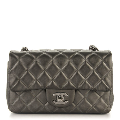Chanel Metallic Calfskin Quilted Mini Rectangular Flap Charcoal Grey 1 of 7