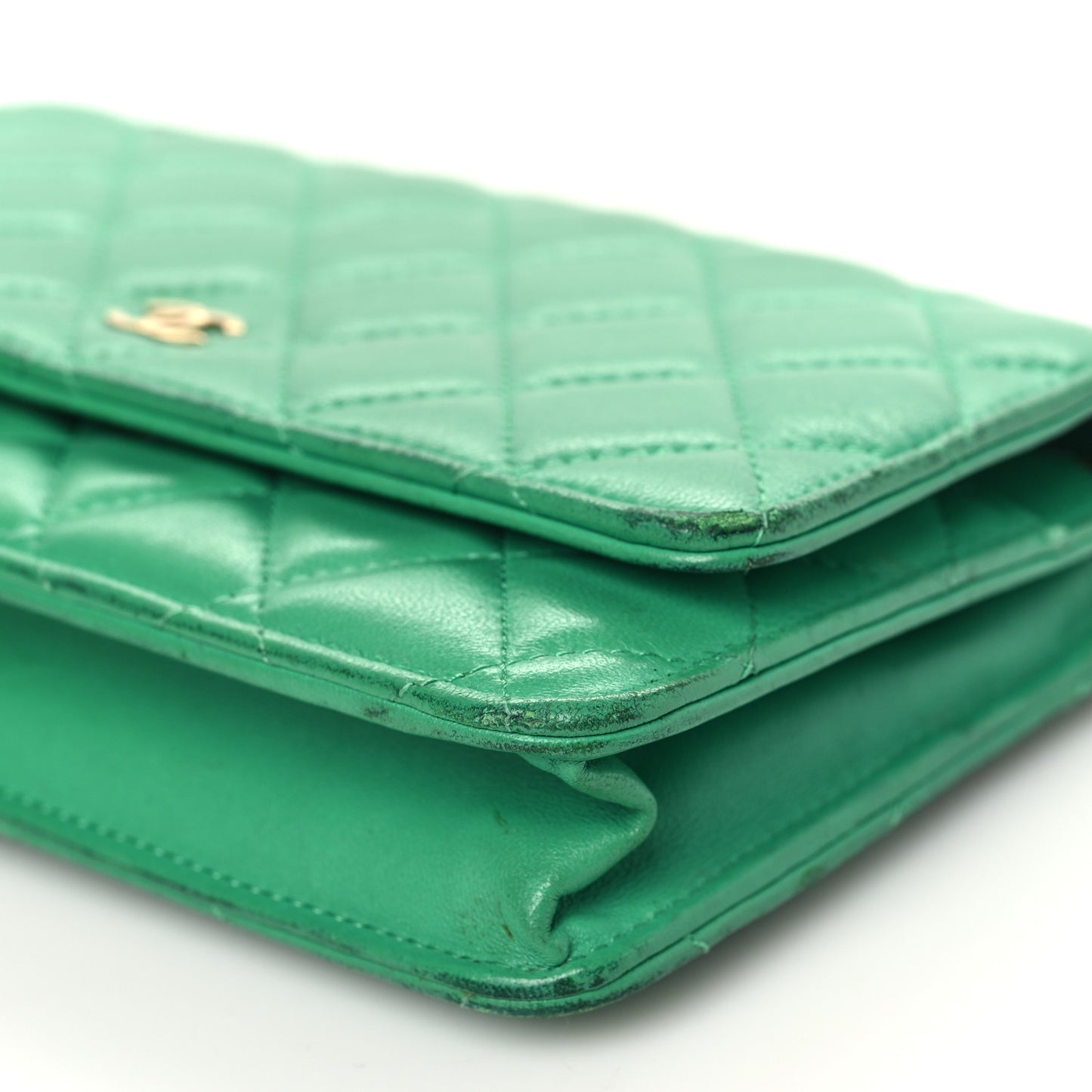Lambskin Quilted Wallet On Chain WOC Green