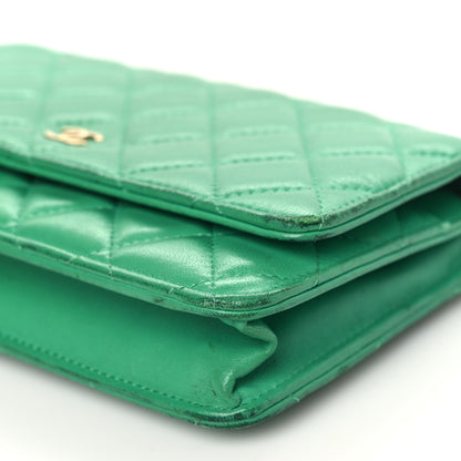Chanel Lambskin Quilted Wallet On Chain WOC Green 10 of 19