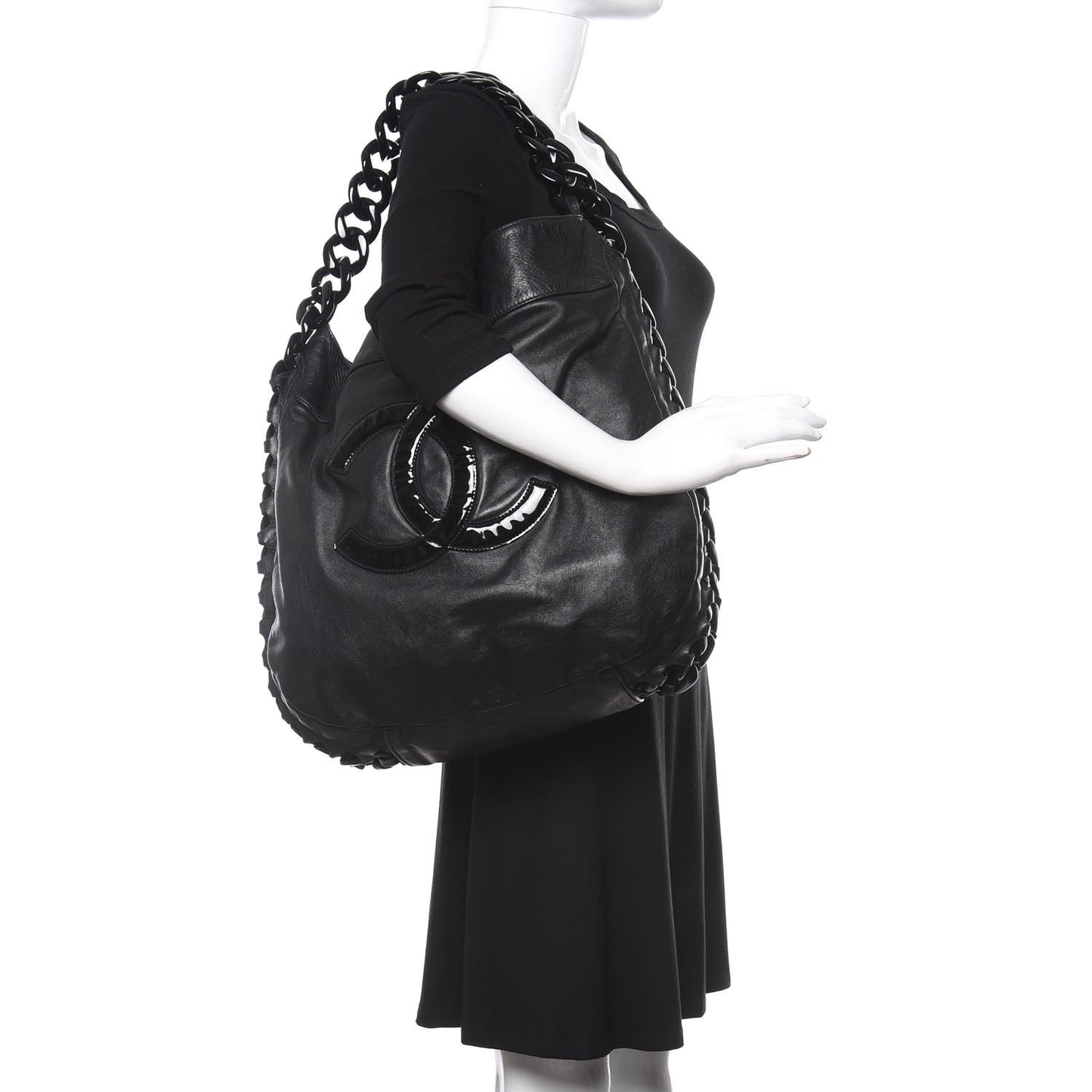Calfskin Modern Chain Rhodoid Hobo Black