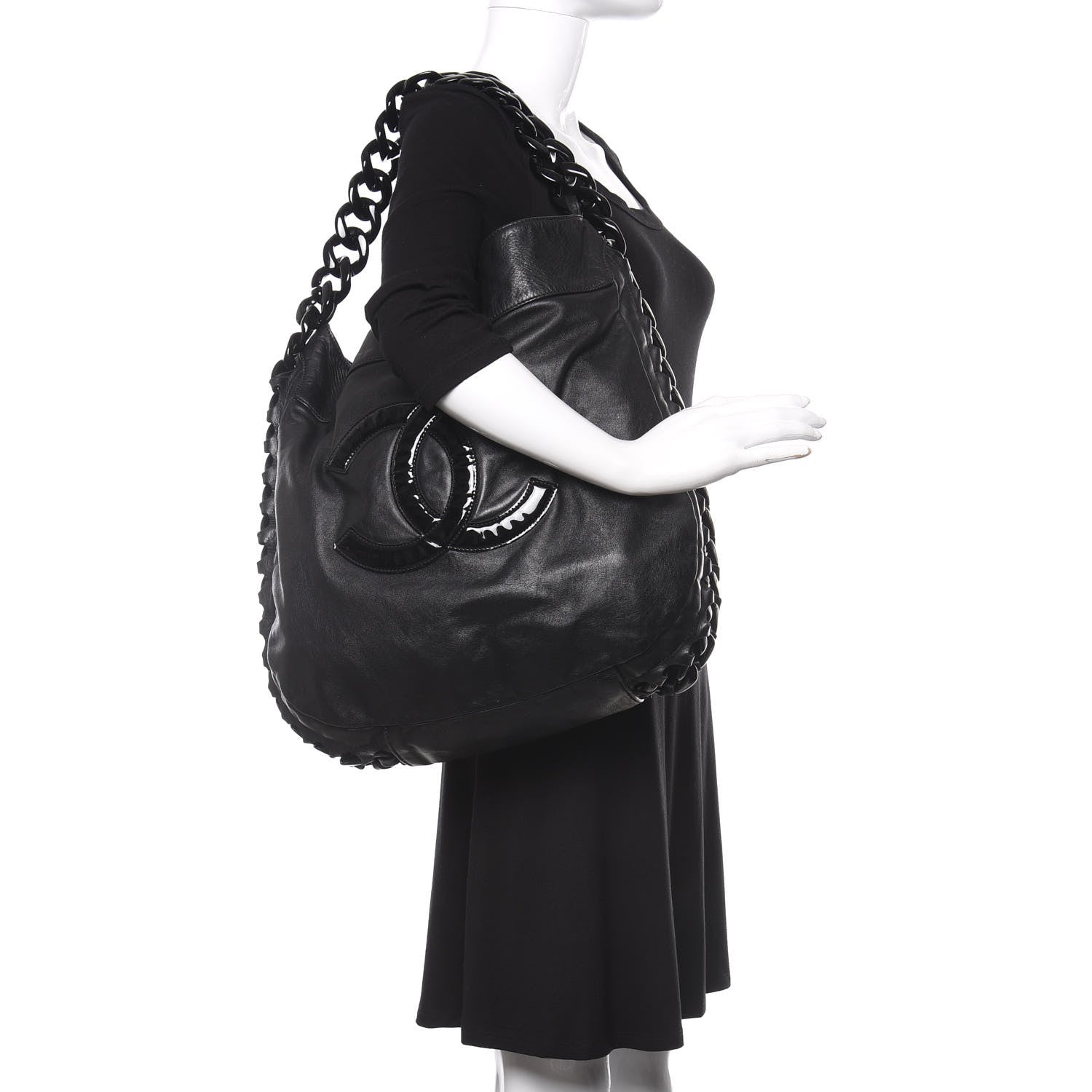 Chanel Calfskin Modern Chain Rhodoid Hobo Black 2 of 13