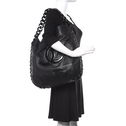 Chanel Calfskin Modern Chain Rhodoid Hobo Black 2 of 13