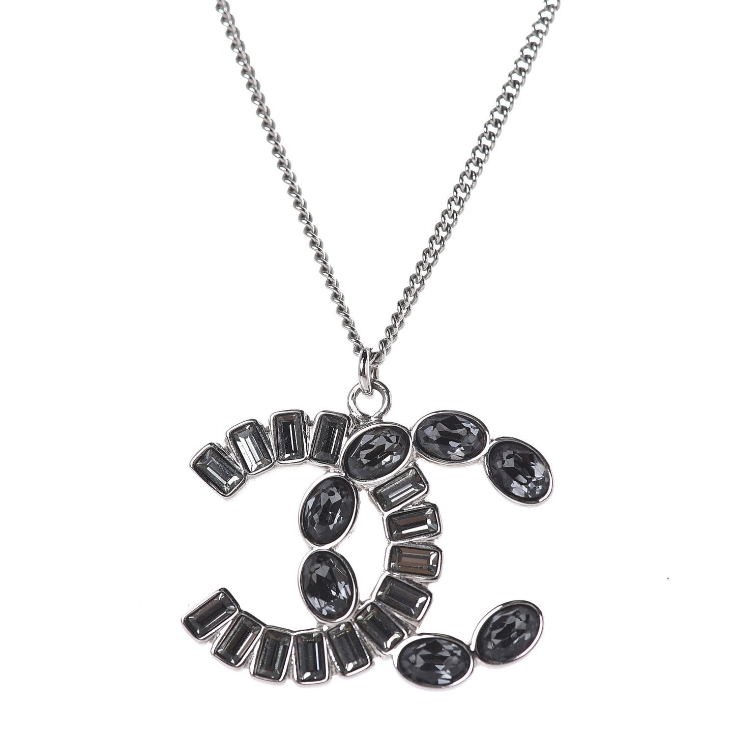 Baguette Crystal CC Pendant Necklace Silver