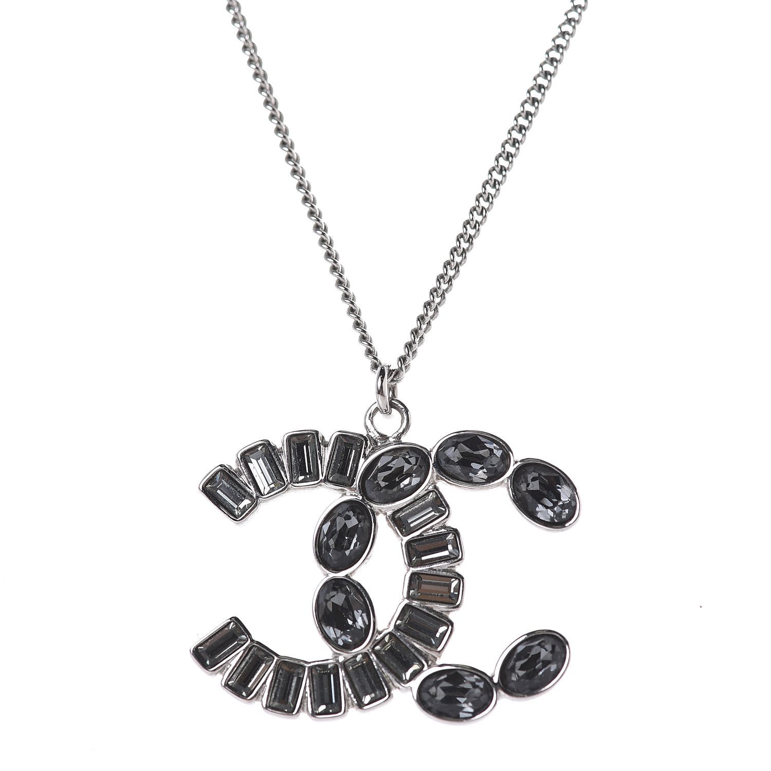 Chanel Baguette Crystal CC Pendant Necklace Silver 4 of 6