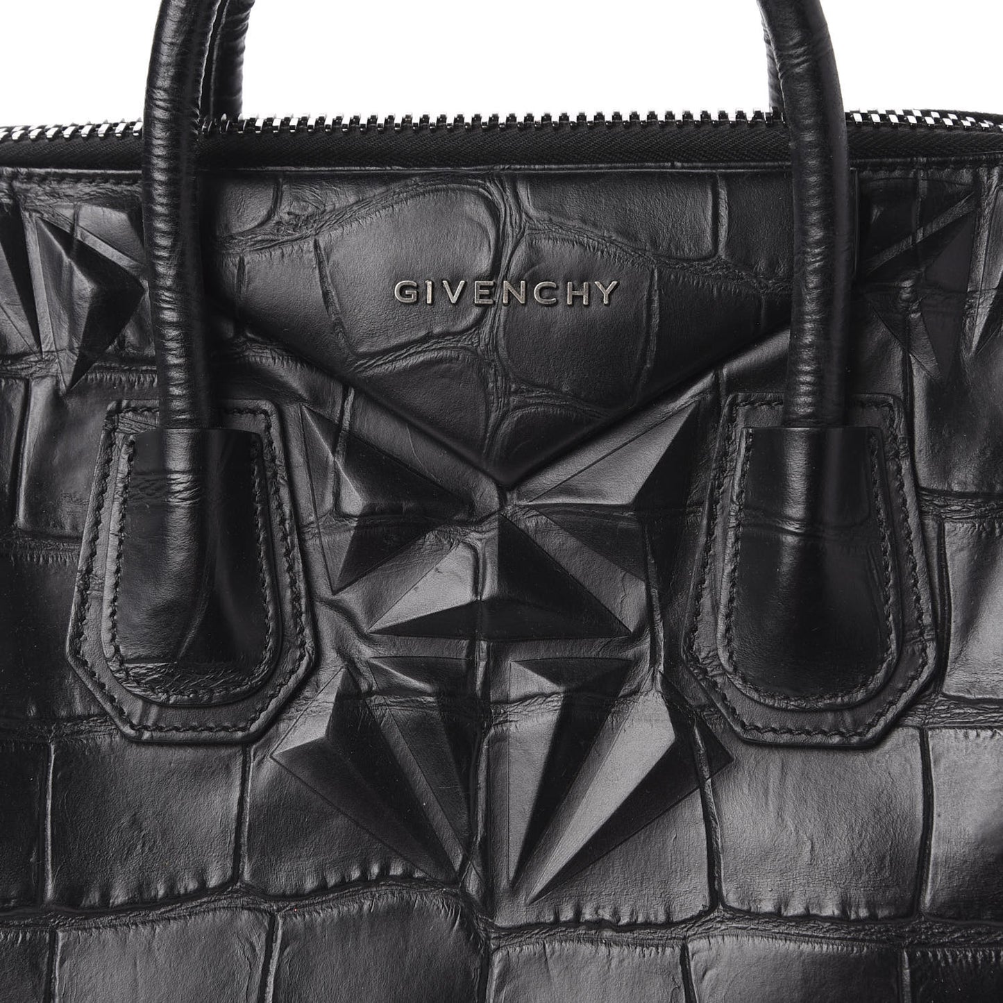 Calfskin Crocodile Embossed 3D Stud Medium Antigona Black