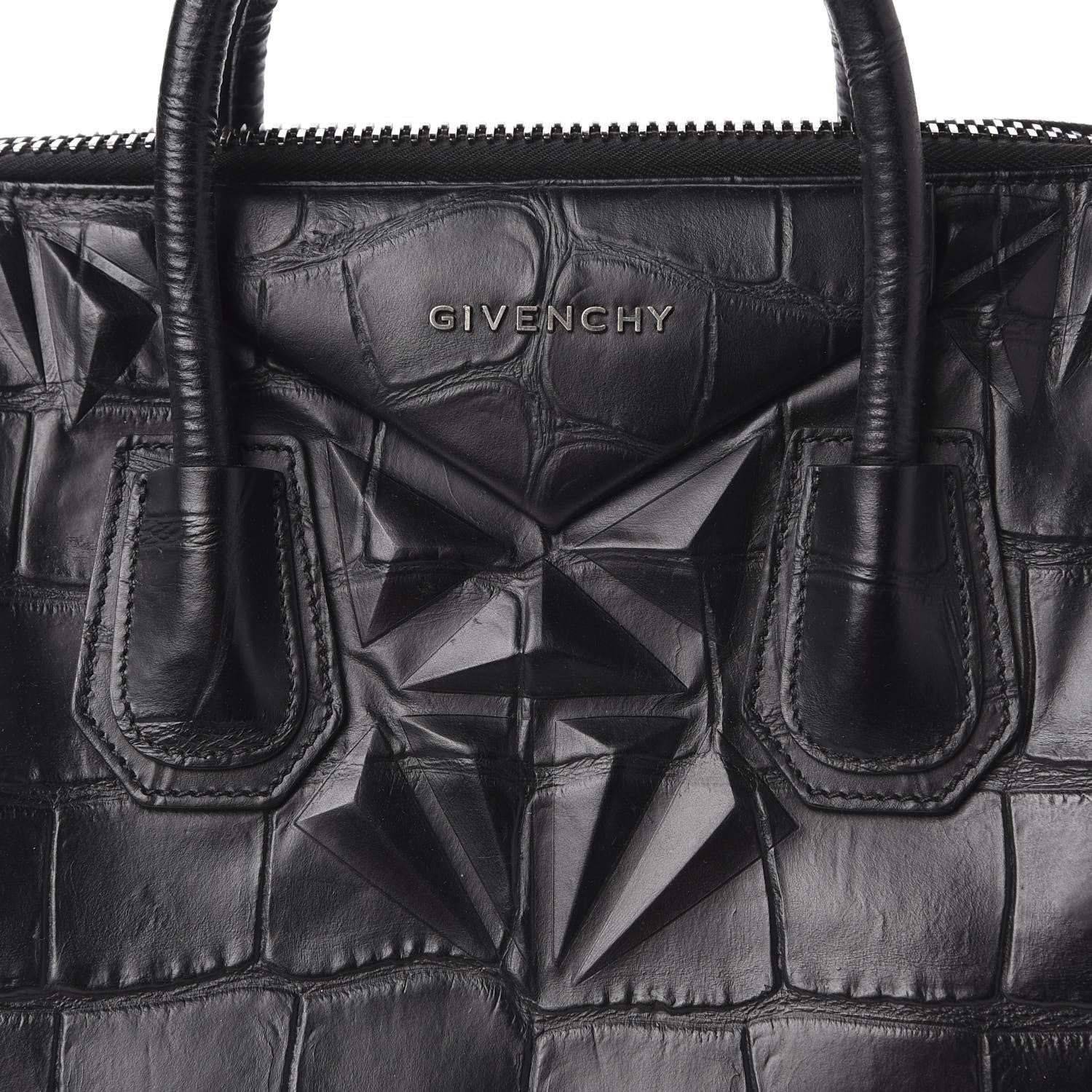 Givenchy Calfskin Crocodile Embossed 3D Stud Medium Antigona Black 10 of 10