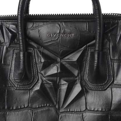 Givenchy Calfskin Crocodile Embossed 3D Stud Medium Antigona Black 10 of 10