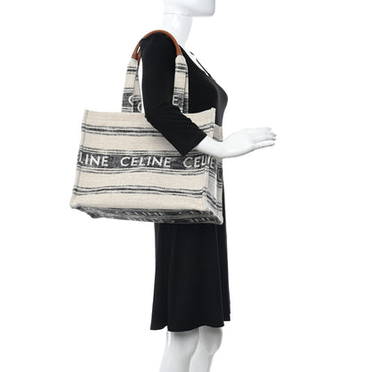 Celine Jacquard Striped Large Cabas Thais White Black 2 of 9