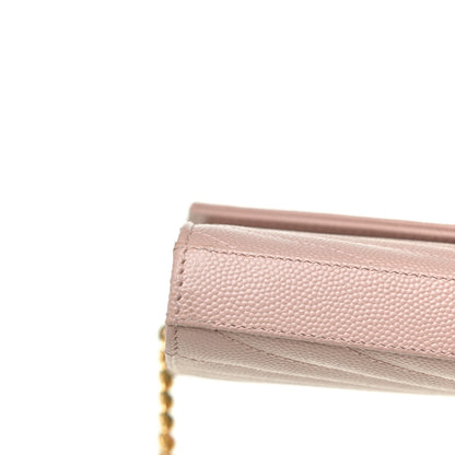 Saint Laurent Grain De Poudre Matelasse Chevron Monogram Chain Wallet Pale Blush 13 of 15