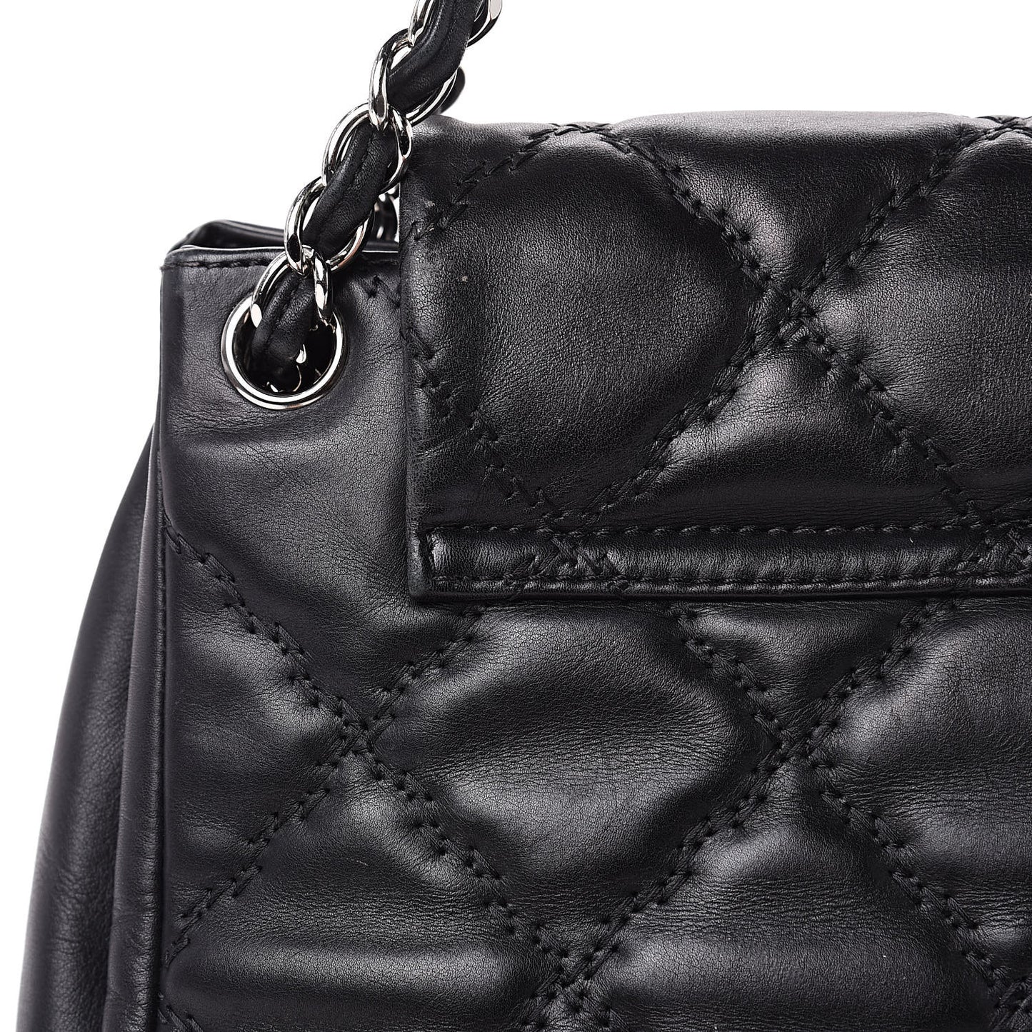 Calfskin Double Stitch Large Hamptons Flap Bag Black