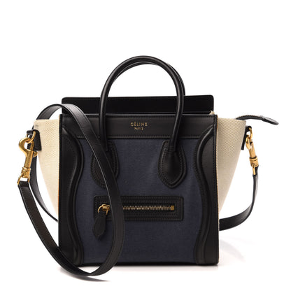 Celine Canvas Smooth Calfskin Nano Tri-Color Luggage Navy Blue 1 of 9