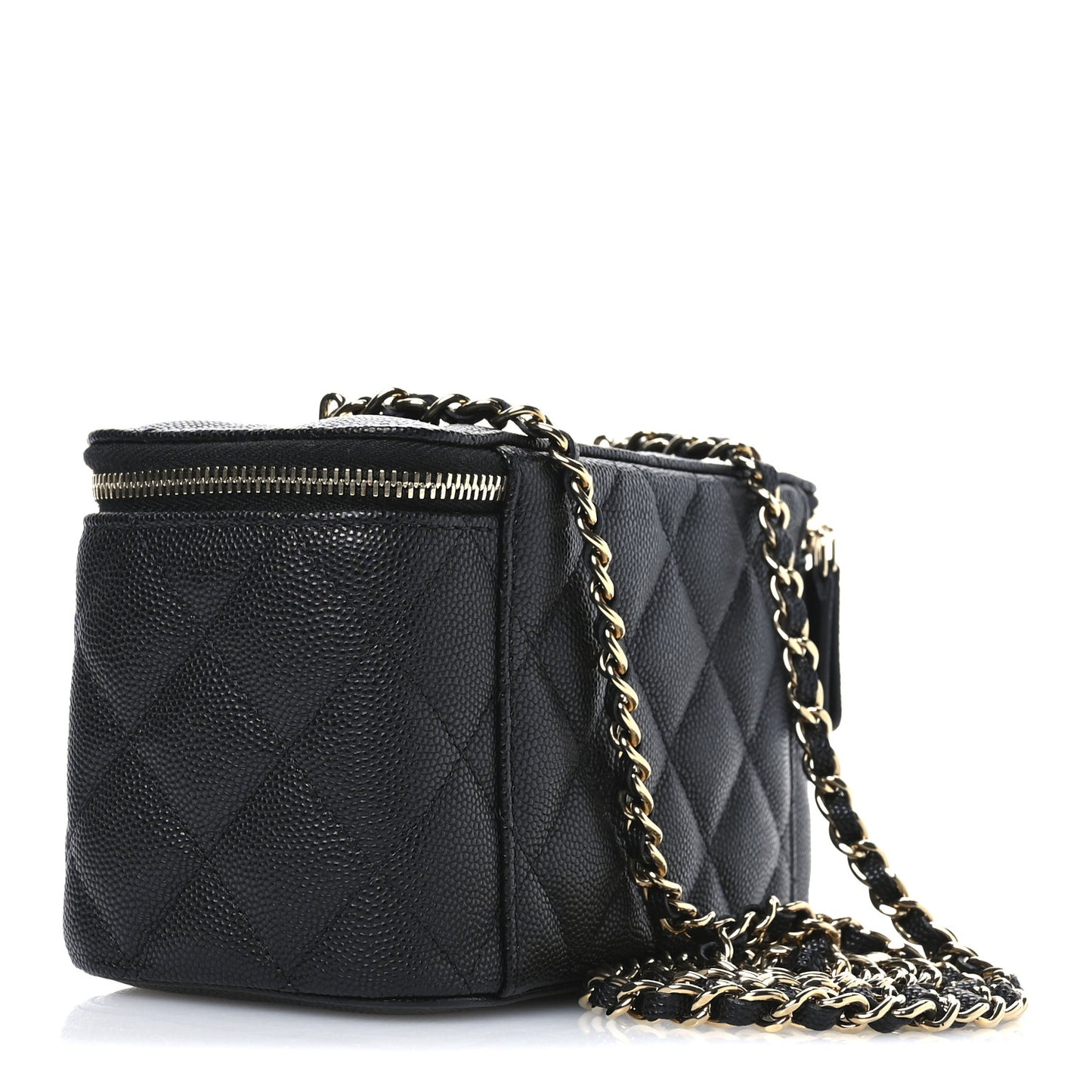 Caviar Quilted Small Vanity Case With Chain Black