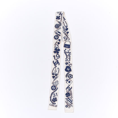 Chanel Silk CC Slim Bandeau Scarf White Blue 3 of 4