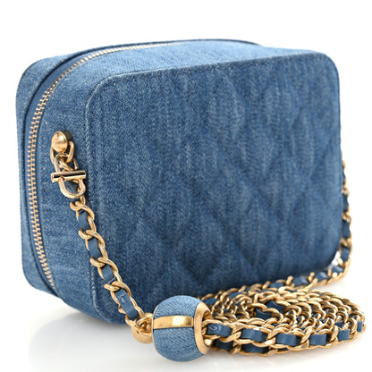 Chanel Denim Quilted CC Pearl Crush Camera Case Blue 3 of 11