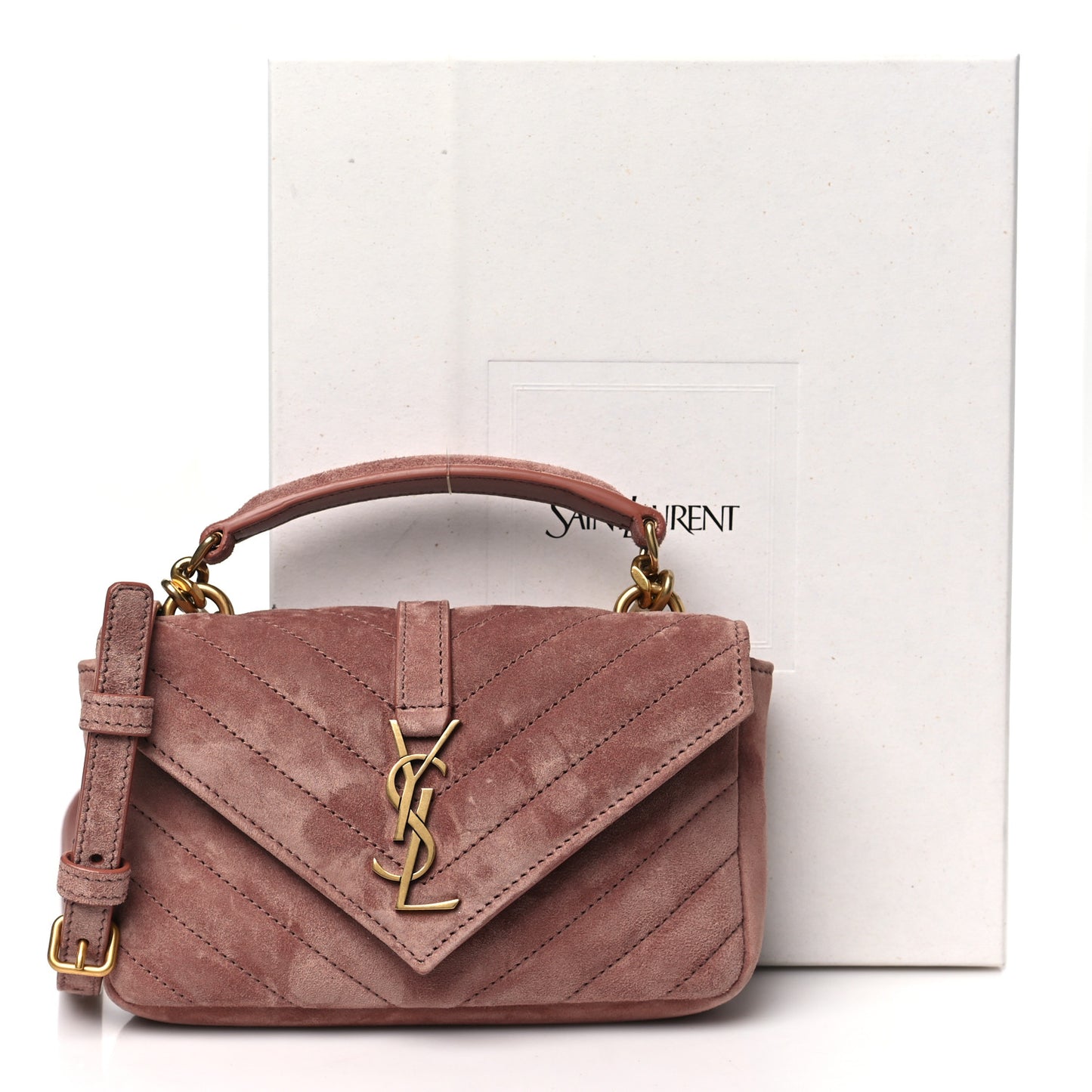 Suede Matelasse Chevron Monogram Mini College Bag Barely Pink
