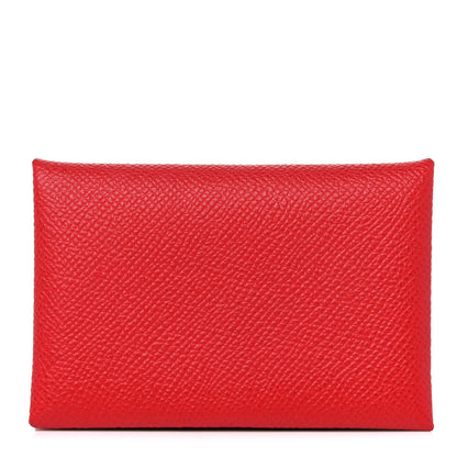 Hermes Epsom Calvi Card Case Rouge Casaque 1 of 9