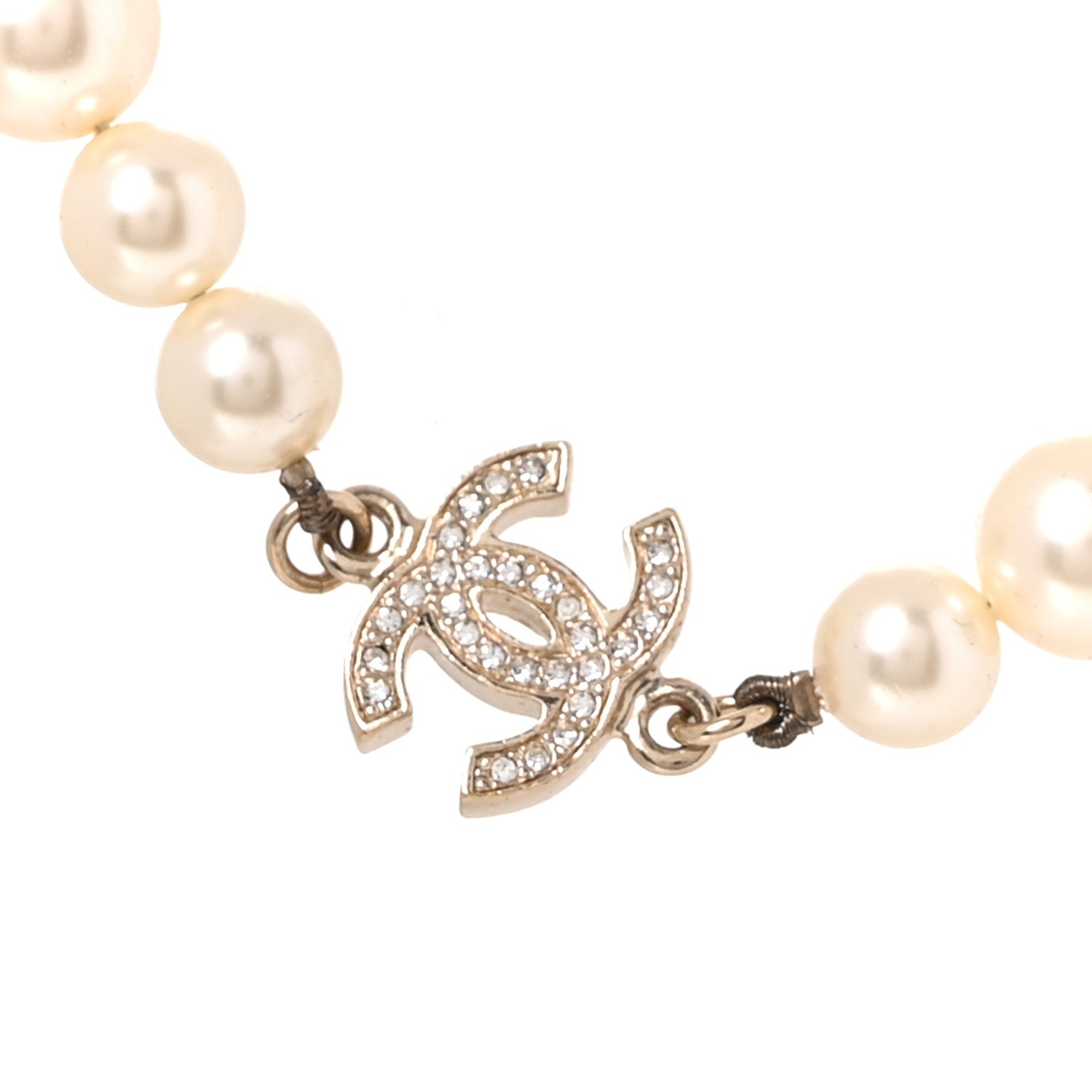 Chanel Crystal Pearl CC Short Necklace Gold 4 of 6