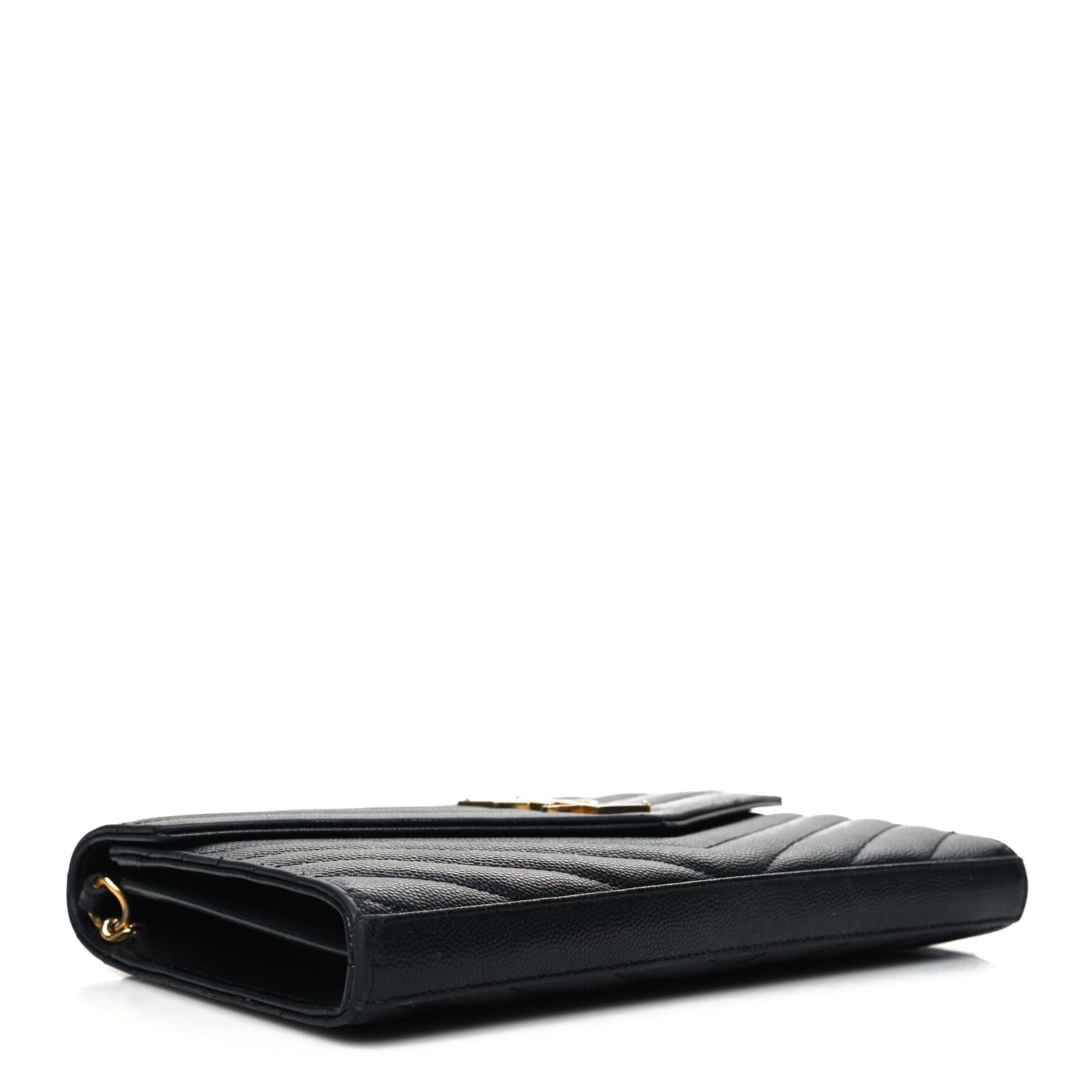 Saint Laurent Grain De Poudre Matelasse Chevron Monogram Chain Wallet Black 4 of 12