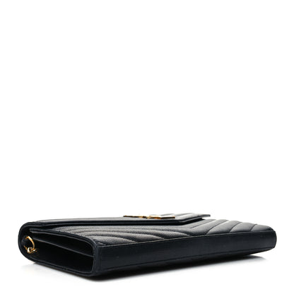Saint Laurent Grain De Poudre Matelasse Chevron Monogram Chain Wallet Black 4 of 12