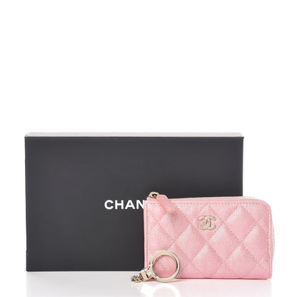 Chanel Iridescent Caviar Quilted Zipped Key Holder Case Rose Pink 8 of 8