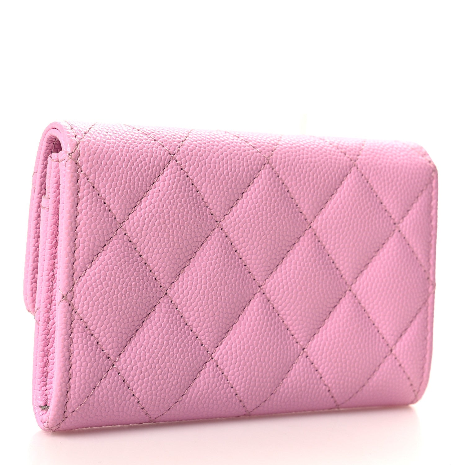 Chanel Caviar Metal Perforated Quilted CC Flap Card Holder Pink Green 3 of 9