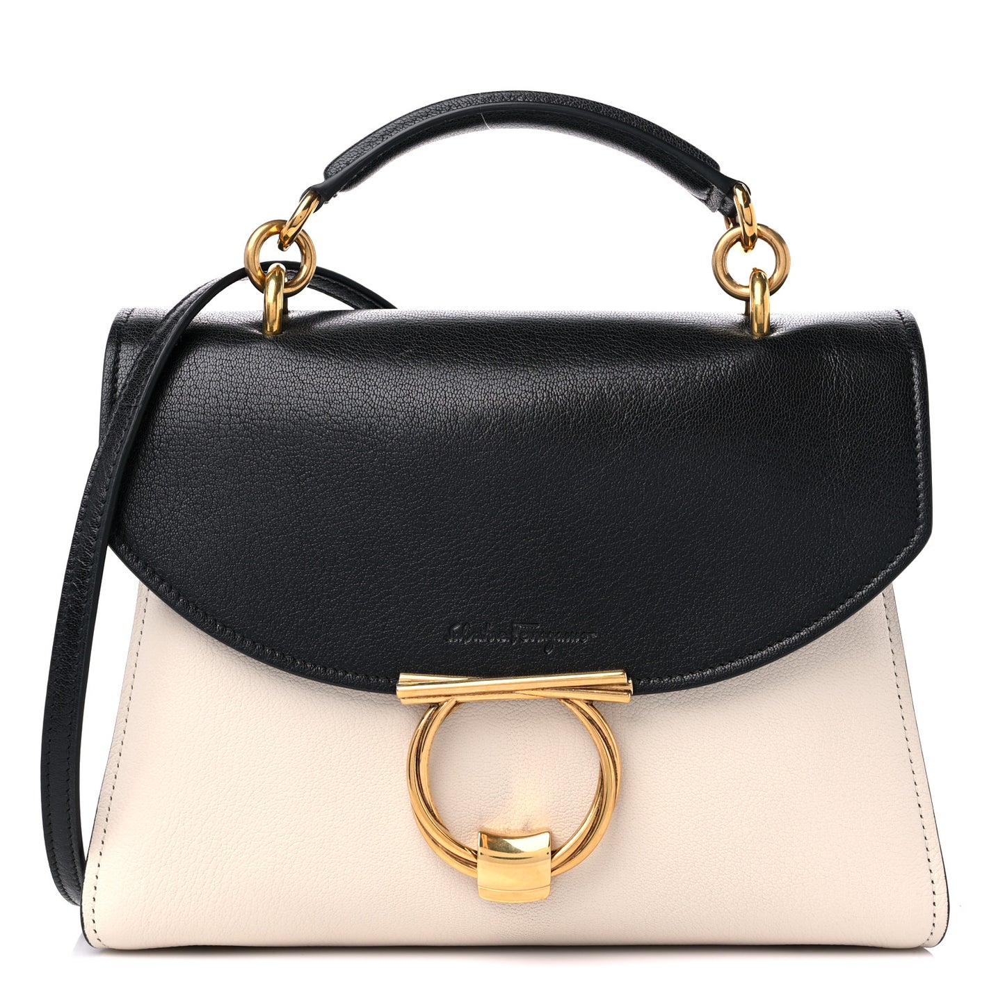 Calfskin Small Margot Top Handle Satchel Bone Black