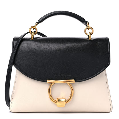 Salvatore Ferragamo Calfskin Small Margot Top Handle Satchel Bone Black 1 of 8