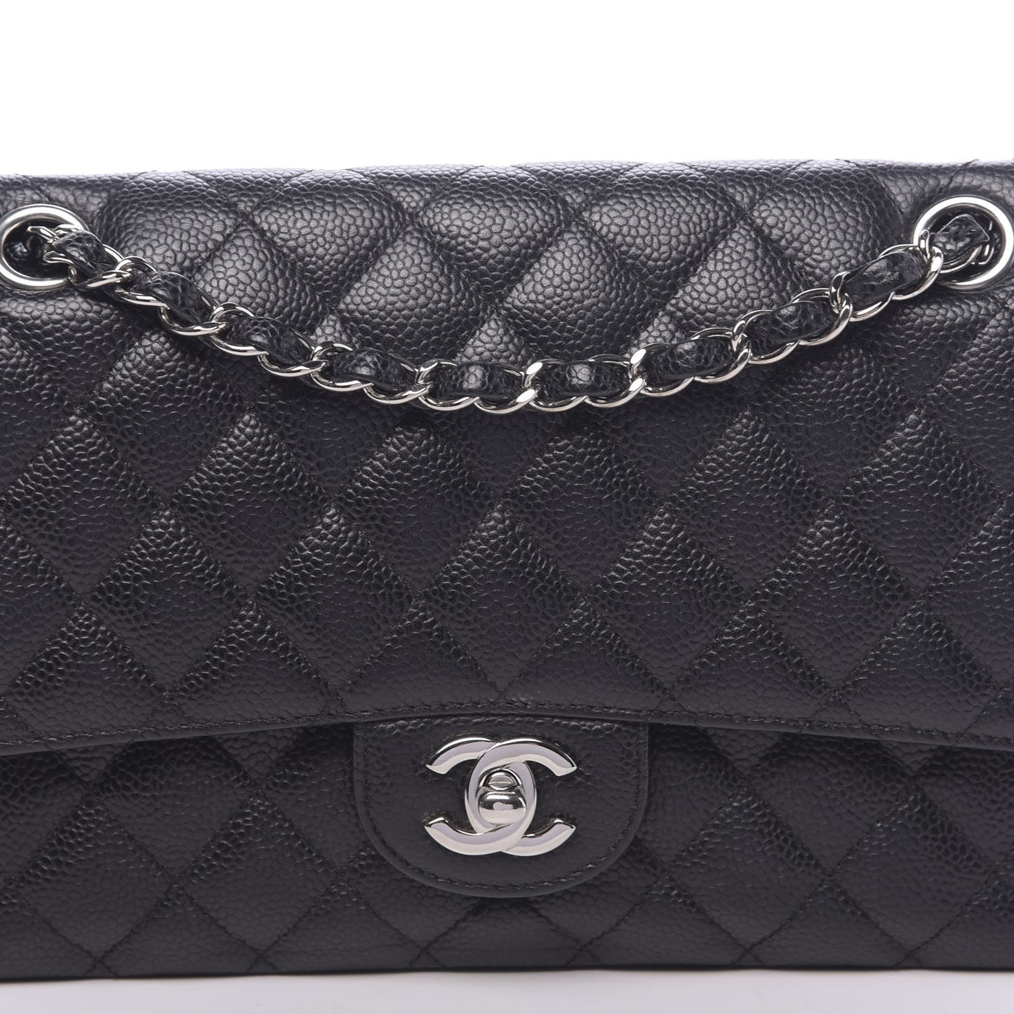 Caviar Quilted Medium Double Flap Black