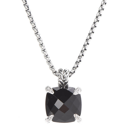 David Yurman Sterling Silver Diamond Black Onyx 11mm Chatelaine Pendant Necklace 4 of 6