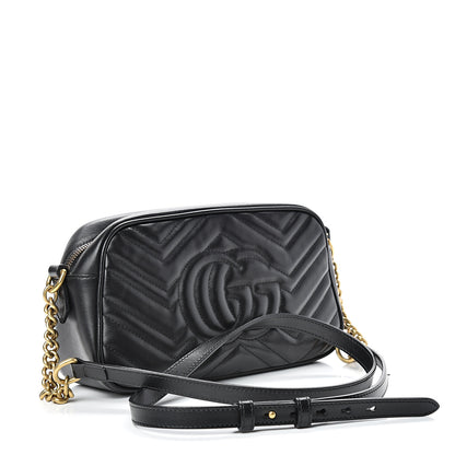 Gucci Calfskin Matelasse Small GG Marmont Chain Shoulder Bag Black 2 of 15
