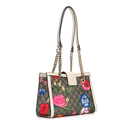 Gucci GG Supreme Monogram Flora Textured Calfskin Small Padlock Tote Beige Ebony Multicolor Mystic White 3 of 11