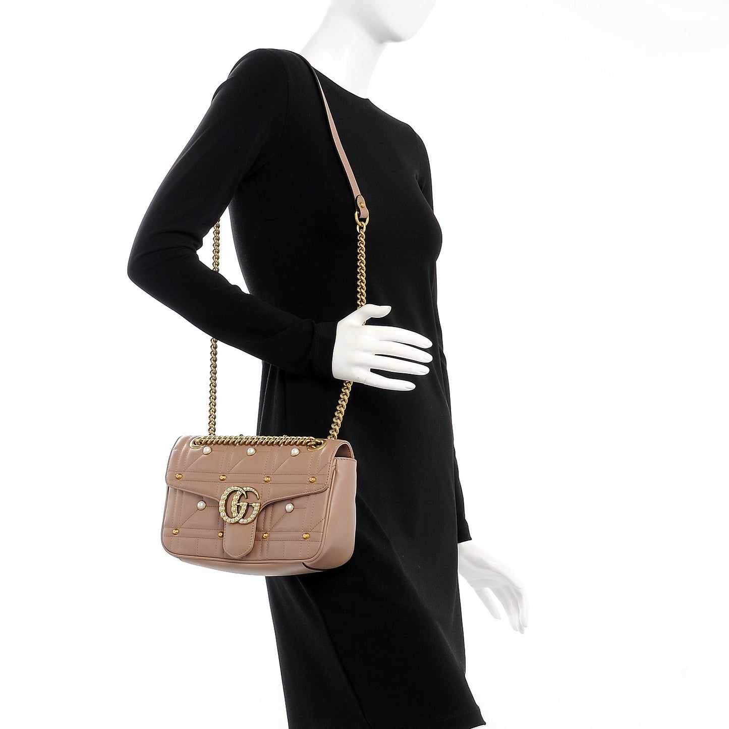 Calfskin Matelasse Studded Mini Pearly GG Marmont Shoulder Bag Porcelain Rose