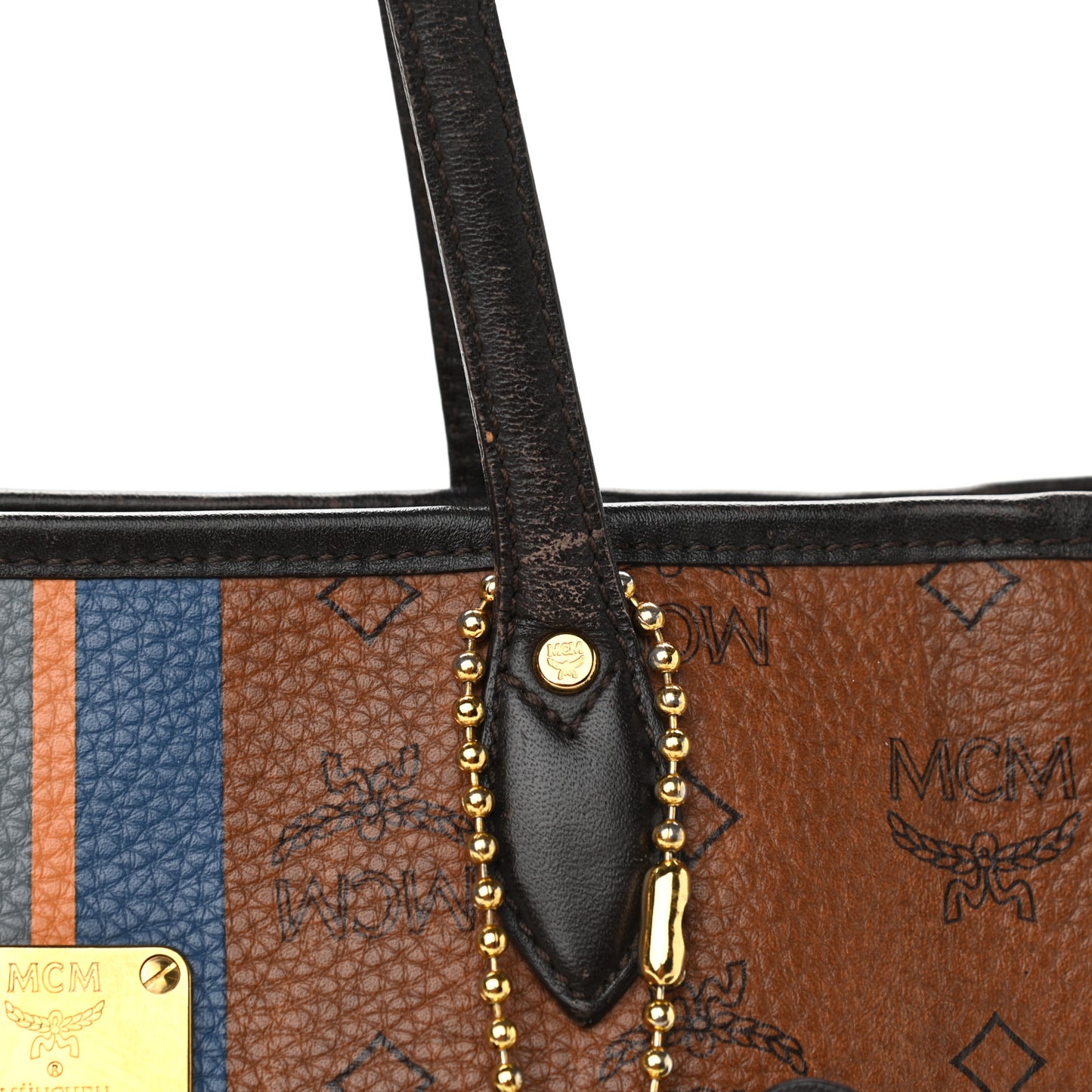 Visetos Dog Bone Striped Shopper Tote Cognac