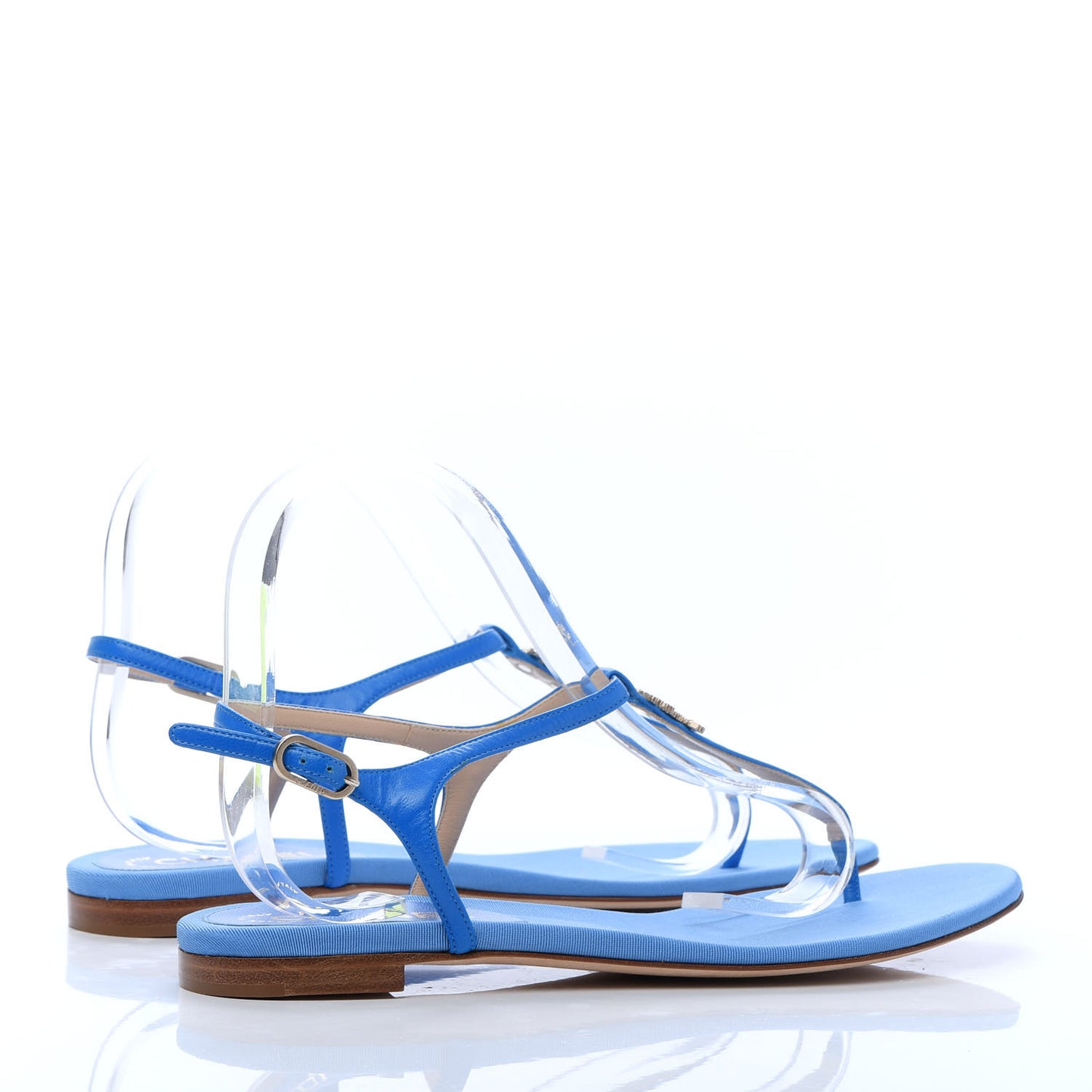Shiny Kidskin CC Logo Thong Sandals 39 Blue