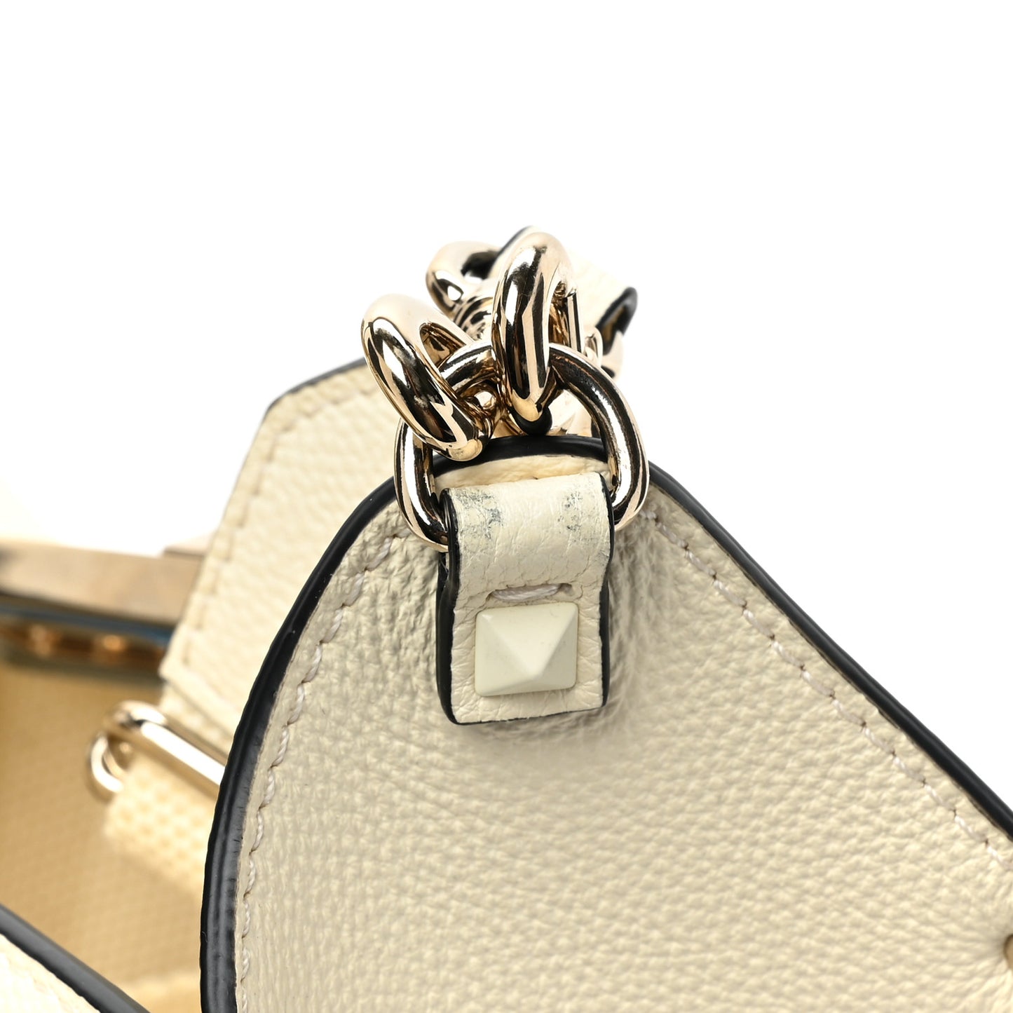 Grainy Calfskin Rockstud Flip-Lock Hobo Bag Ivory
