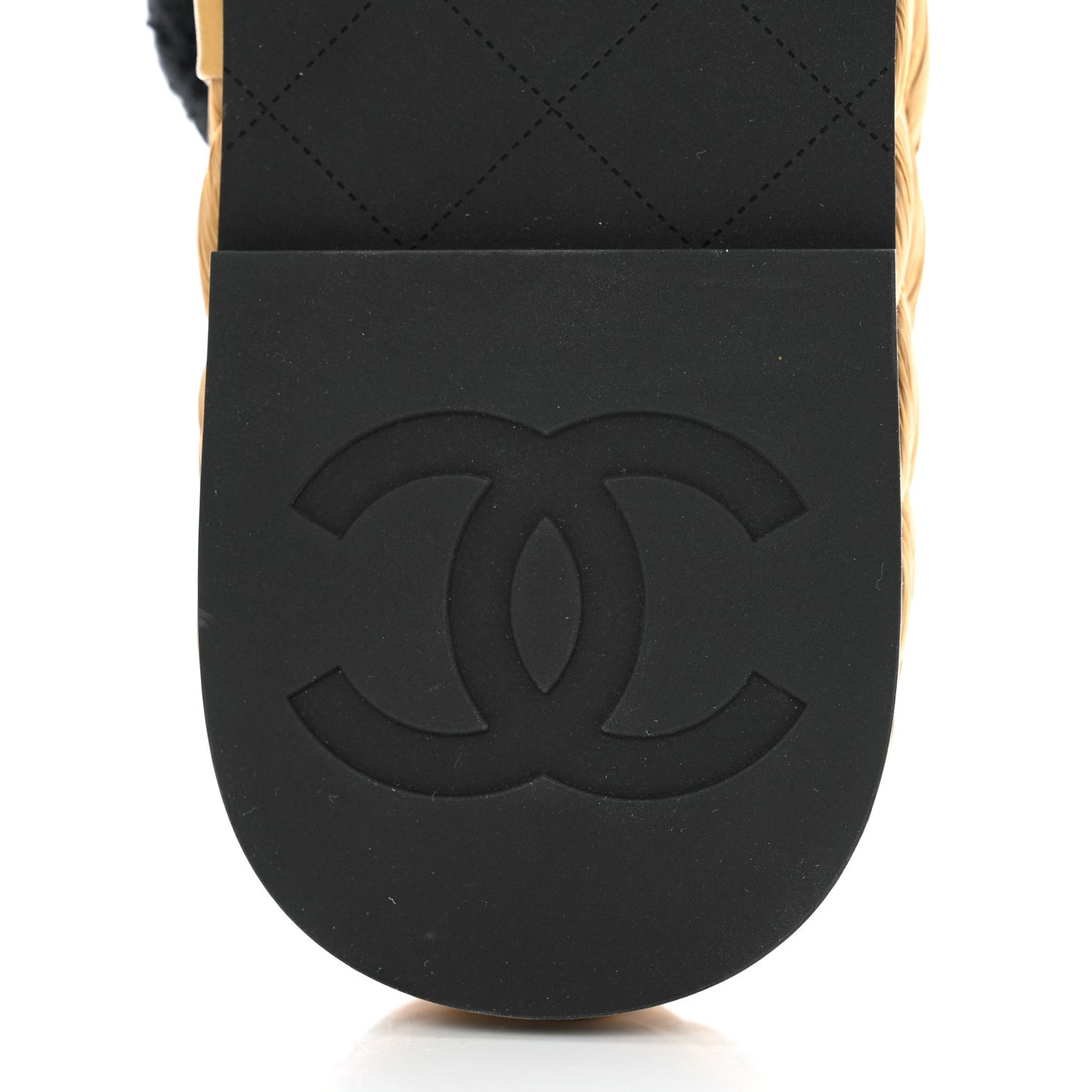 Terry Cloth Raffia CC Logo Thong Sandals 36.5 Black