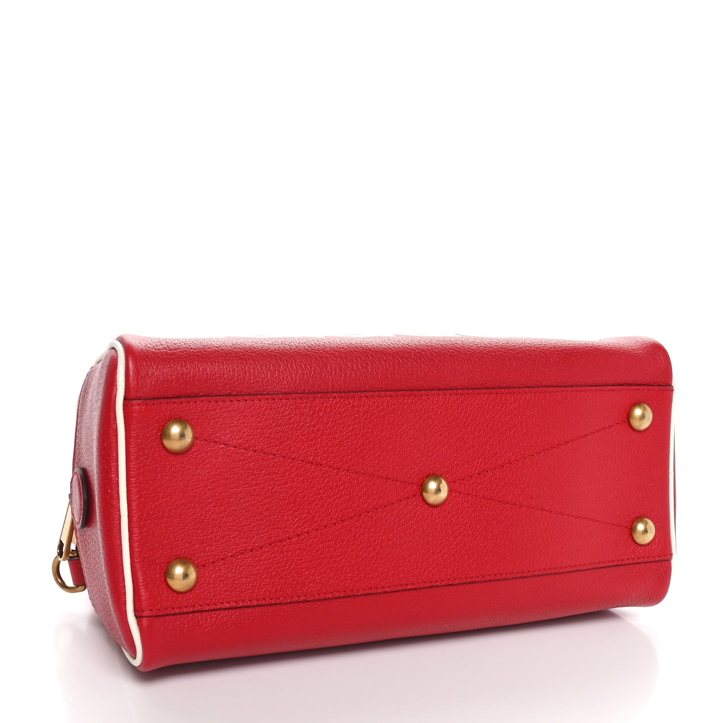 X ADIDAS Textured Dollar Calfskin Web Trefoil Logo Embossed Mini Bowling Bag Red Off White