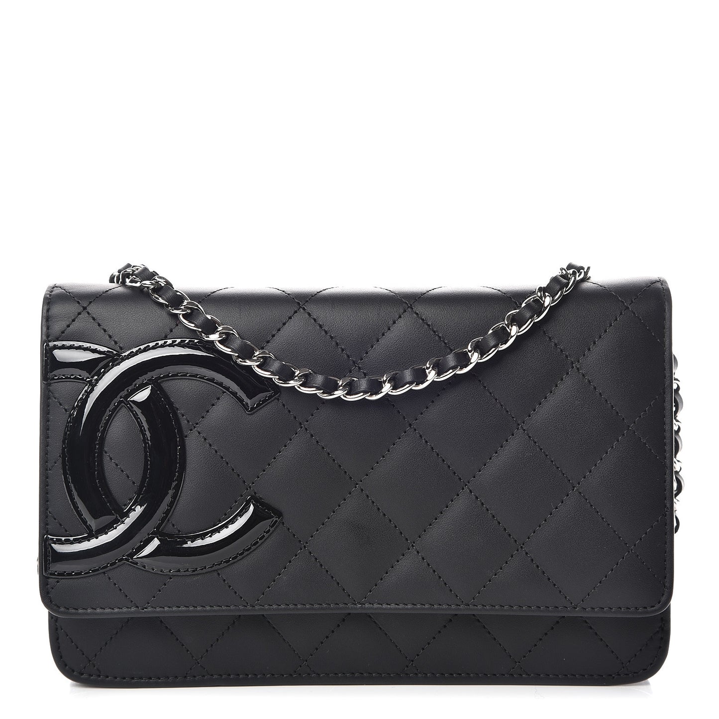 Calfskin Quilted Cambon Wallet On Chain WOC Black