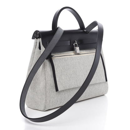 Hermes Vache Hunter Toile H Pegase Pop Herbag Zip Retourne 31 PM Bleu Indigo Ecru Black 4 of 11