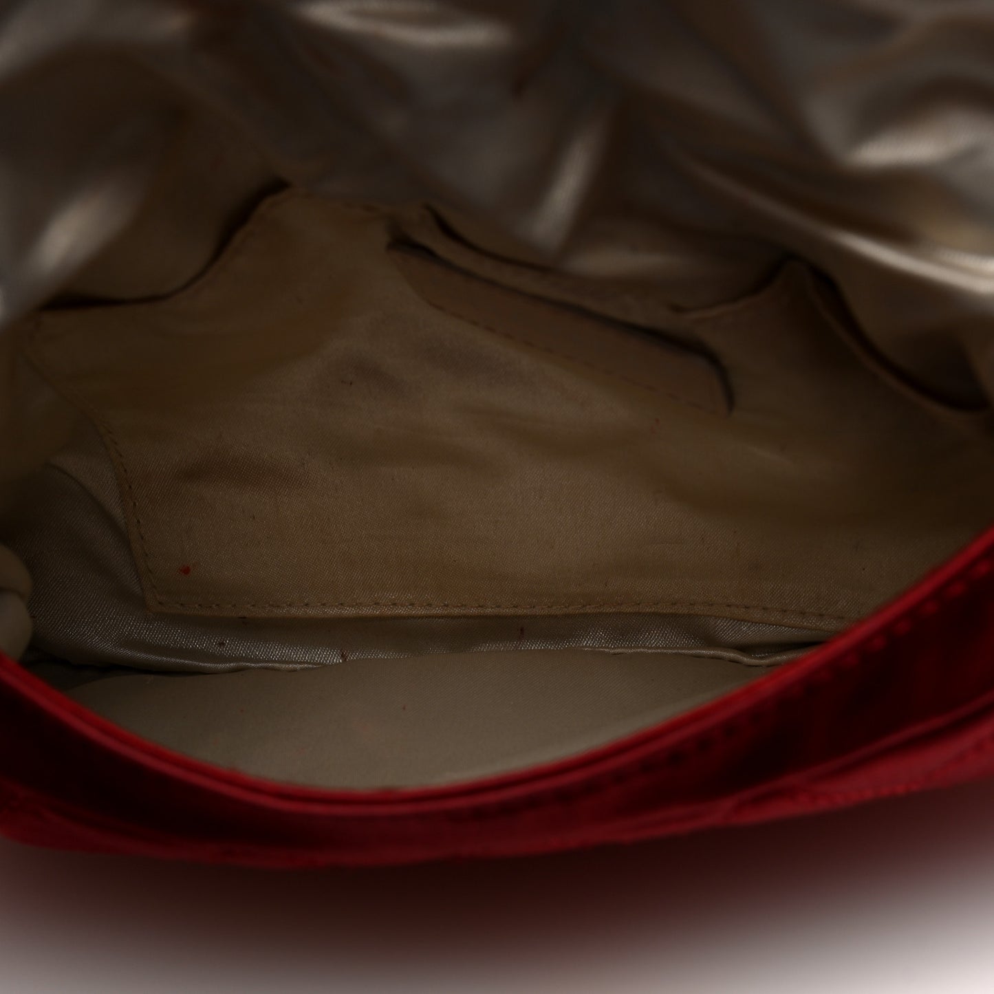 Satin Quilted Half Moon Clutch Red