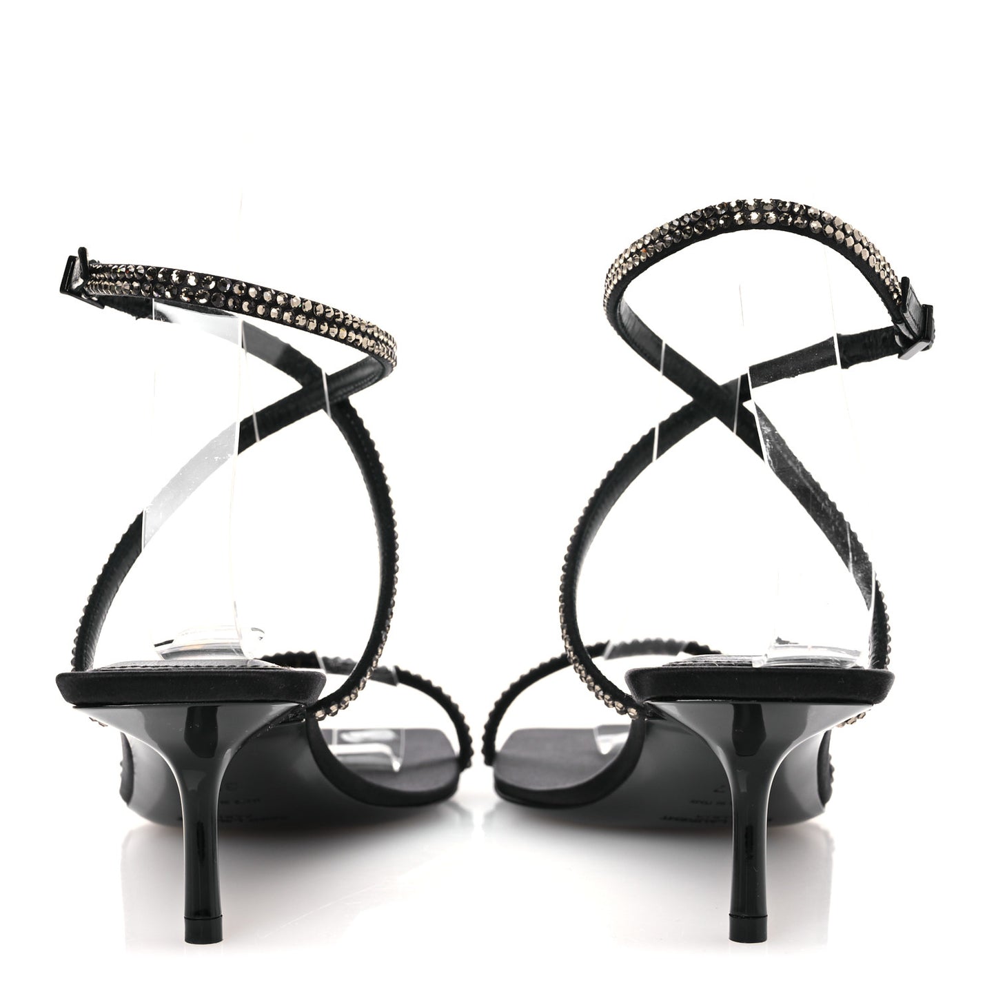 Crepe Satin Strass Baliqua 55 Ankle Strap Sandals 37 Black Greige