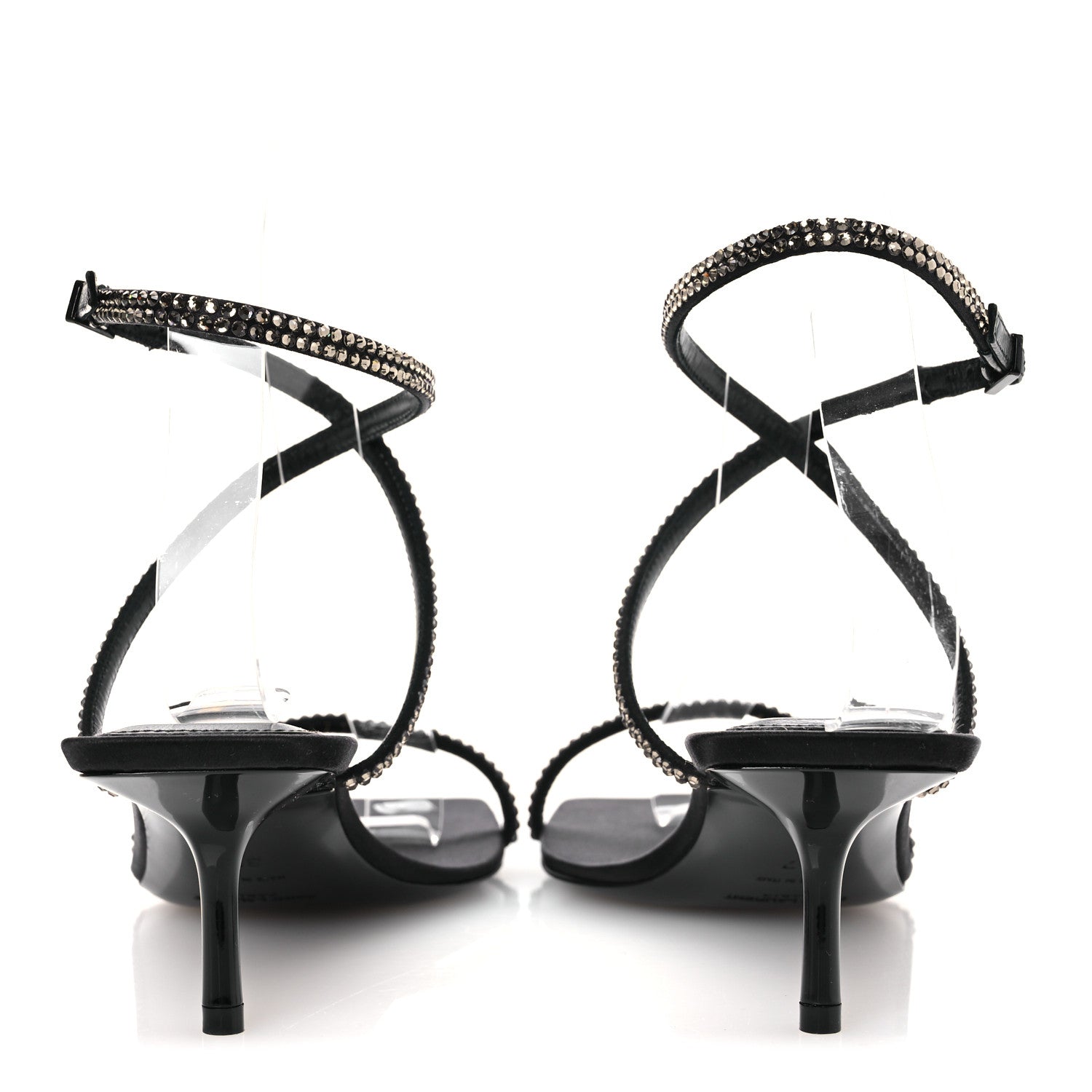 Saint Laurent Crepe Satin Strass Baliqua 55 Ankle Strap Sandals 37 Black Greige 6 of 11
