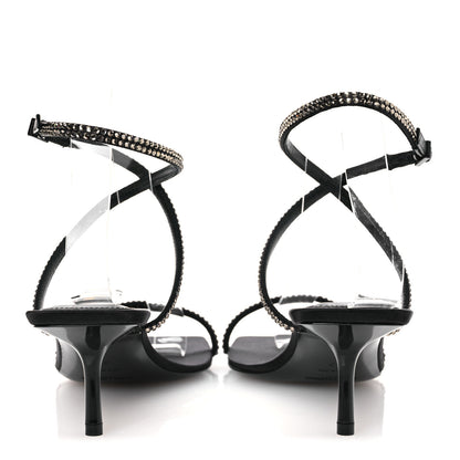 Saint Laurent Crepe Satin Strass Baliqua 55 Ankle Strap Sandals 37 Black Greige 6 of 11