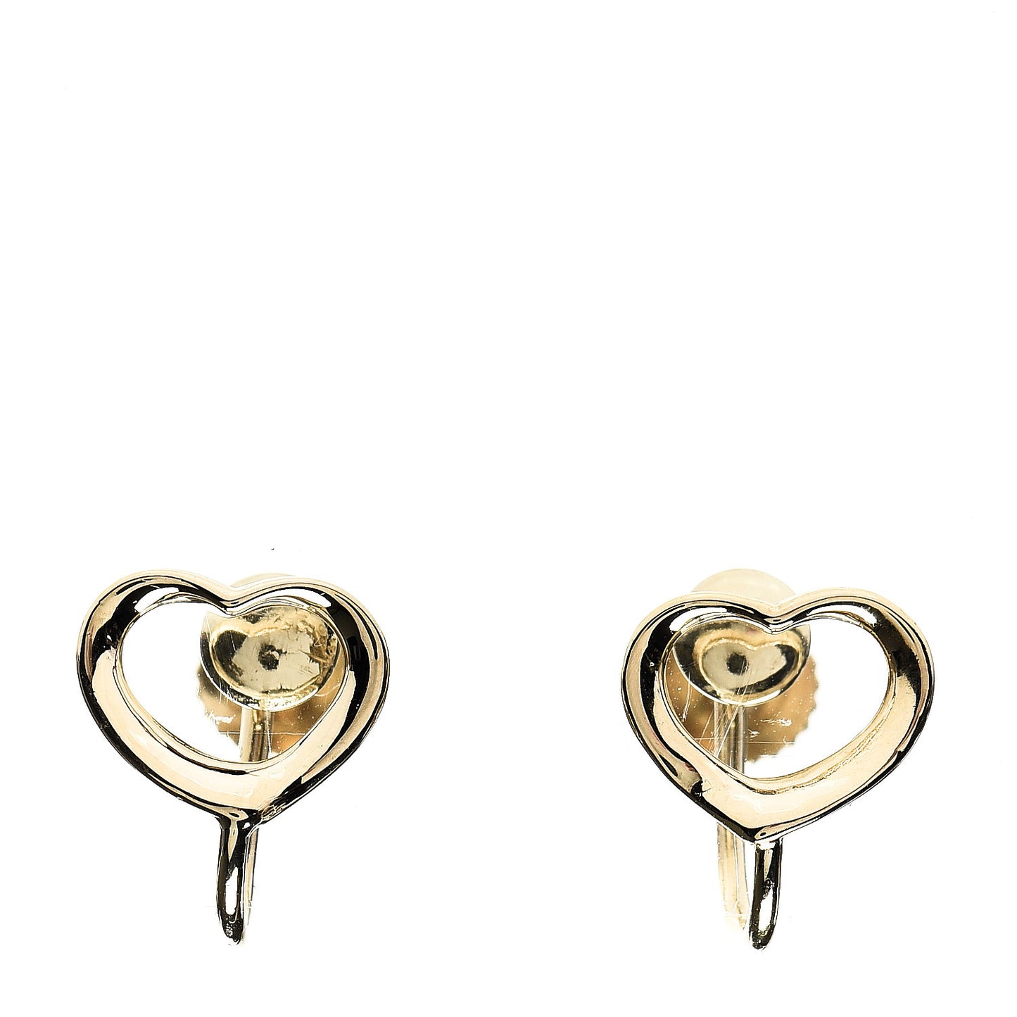18K Yellow Gold Open Heart Screw Back Earrings
