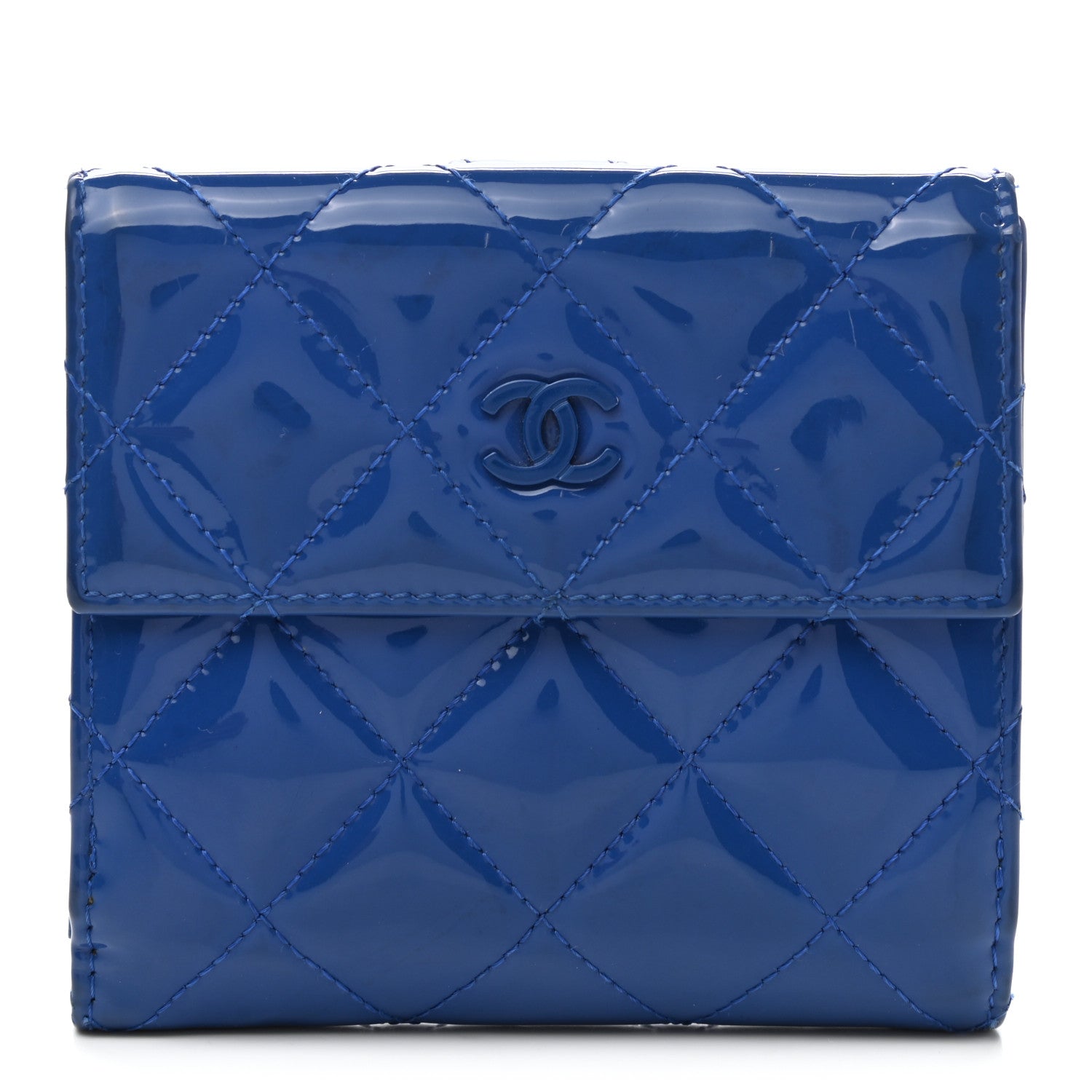 Chanel Patent Quilted Compact French Flap Wallet Blue 1 of 8