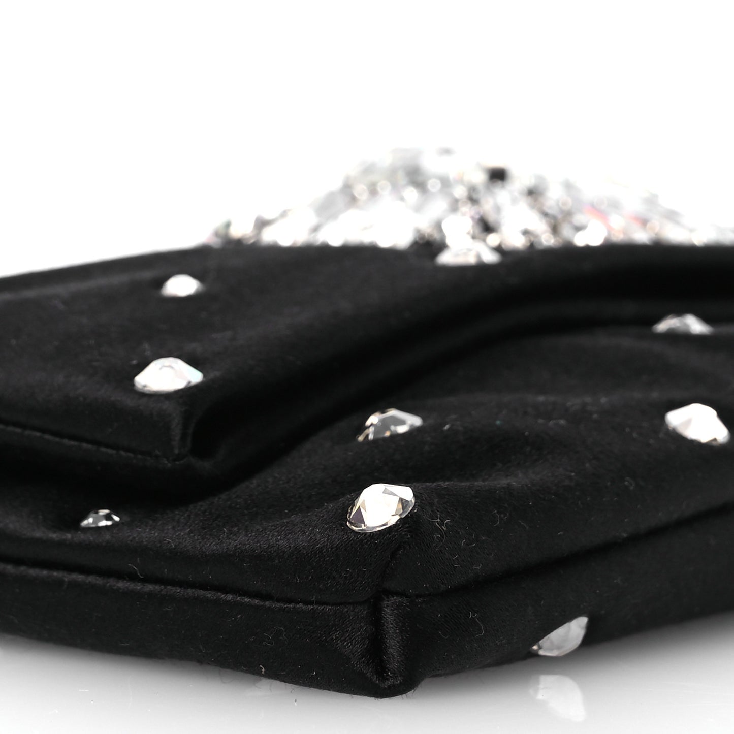 Satin Crystal Embellished Titania Clutch  Black