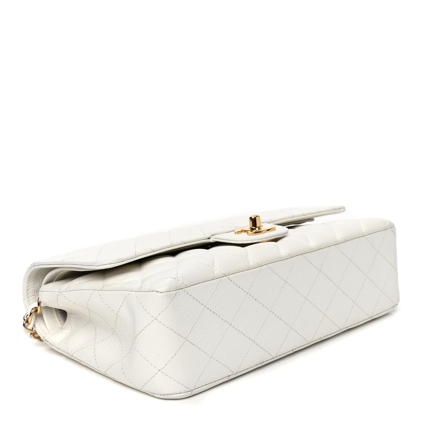 Caviar Quilted Medium Double Flap White