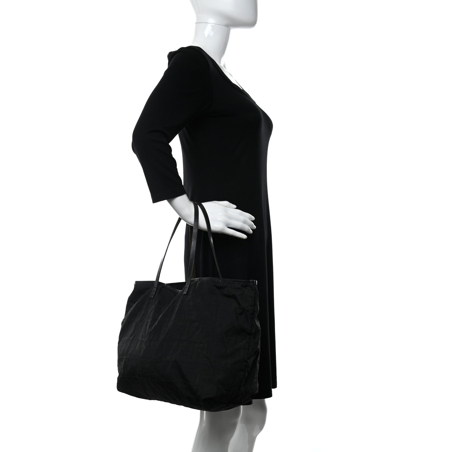 Fendi Nylon Zucca Medium Roll Tote Black 2 of 15