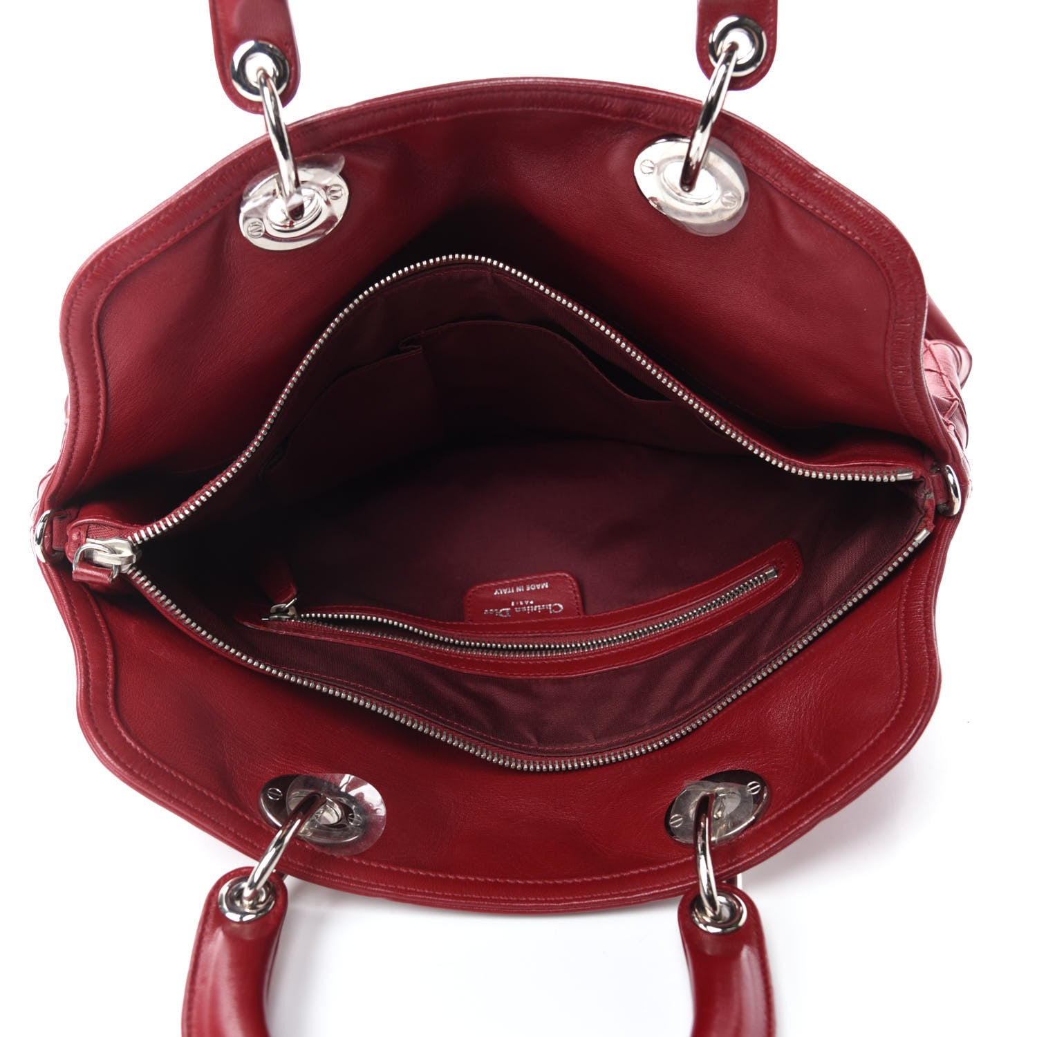 Christian Dior Lambskin Cannage Medium Granville Tote Red 5 of 11