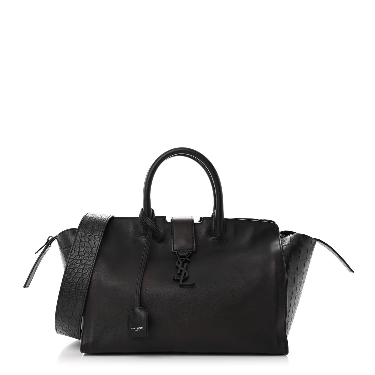 Saint Laurent Smooth Calfskin Crocodile Embossed Small Monogram Downtown Cabas Black 1 of 10